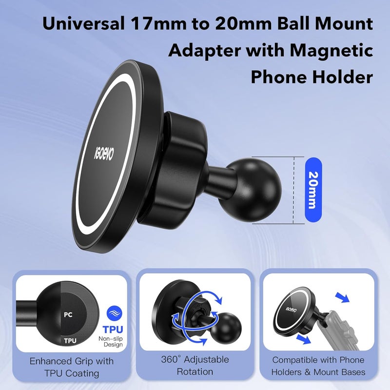 iGoevo Magnetic Phone Mount with 20mm Ball Base – Ultra-Stable Anti-Slip Magnetic Holder, Compatible with Tackform, Bulletpoint, Elgato 20mm Mounting Systems - Image 2